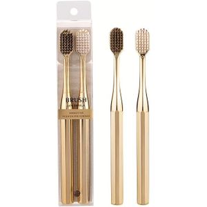 Luurlijke gouden volwassen tandenborstel met zachte borstels, zachte borstels voor gevoelige tandvlees, volledige kop, handmatig, geen ingesloten componenten, unisex, ongeparfumeerd