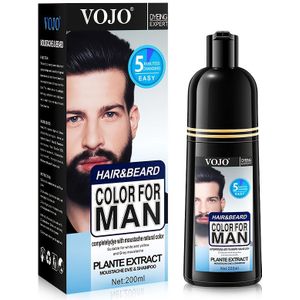200ml Zwarte Baard Haarverf Shampoo voor Mannen, Semi-permanente Haarverf Shampoo 2-in-1 Verzorging Haarverf om Grijze Baard en Haar te Bedekken