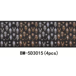 4 stuks Zelfklevende 5D Barok Nagelstickers - 1-Stap Toepassing Luxe Gouden & Iridescent Plaknagels met 3D Laagjes /Mat, Rococo en Barok Patronen (Bloemen) voor Bruiloften, Feesten