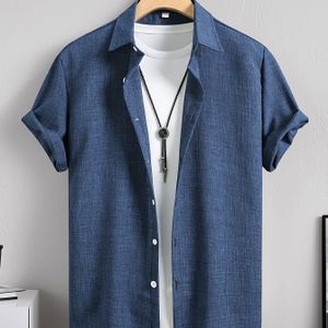 Plus Size Heren Zomer Kleur Comfortabel Ademend Korte Mouw Overhemd met Knopen