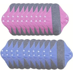 20 stuks Herbruikbare Maandverbanden | Sanitaire Pads met Vleugels voor Vrouwen, Wasbare Nachtmaandverbanden, 10 Blauw + 10 Roze
