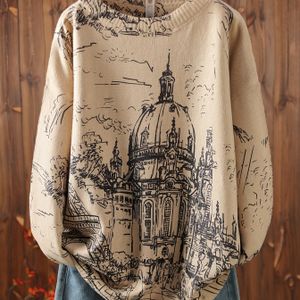 Plus Size, Elegante Plus Size Bloemen Trui met Ronde Hals - Comfortabel, Lange Mouwen, Perfect voor Herfst en Winter