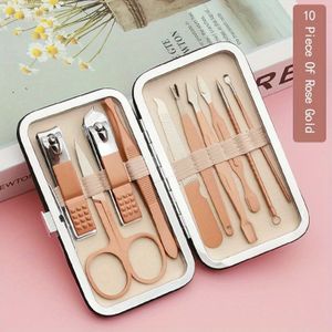 10-delige Nagelknipset voor Vrouwen, Nagelriemknippers en Kit, Professionele Manicure Tool Set, Roestvrijstalen Nagelknippers met Draagbare Reisetui, Oorreinigingskit, Studentenhuis