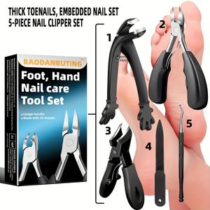 5-delige professionele zware nagelknipper set voor ingegroeide en dikke nagels, roestvrijstalen mes, moderne stijl met opbergdoos, onparfumeerd, voor mannen en vrouwen