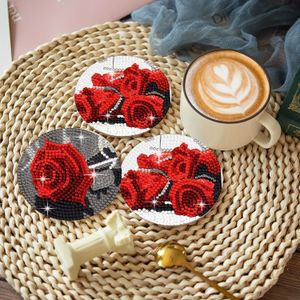 8-pack Diamond Painting Coaster Kits With Stands, Round Craft For Beginners, Wooden Diy Coaster Set