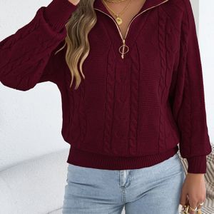 Dames Winter Warme Rits Kraag Trui - Kleur Pullover met Volle Klokmouwen, Medium Stretch Regular Fit Truien voor Herfst en Wintervakanties, Casual & Smart-Casual Outfits