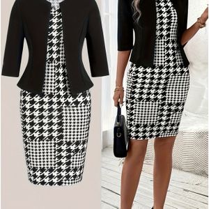 Elegante -jurkset voor dames, polyester 95% elastane 5%, tricotstof met ronde hals, 170g/m², casual outfit voor lente/herfst