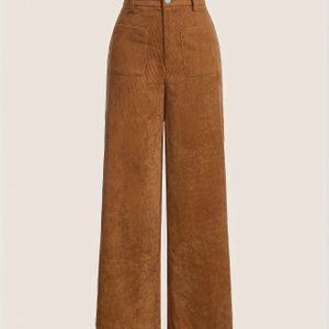 Vrouwen Polyester En Elastaan Rechte Pijp Broek Met Twee Zakken, Machine Wasbaar En Droogbaar,