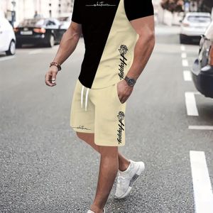 Herenset Casual 3D Digitale Print 2-delig, T-shirt met Korte Mouwen en Ronde Hals + Sportshorts met Trekkoord Zomerse Buiten Vrijetijdskleding