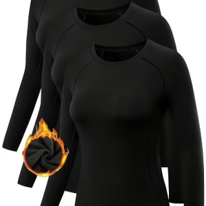3-Pack Vrouwen Lange Mouw Thermische Sport Basislaag Tops - Warme Crew Neck Athletic Shirts Voor Winter Wandelen & Skiën