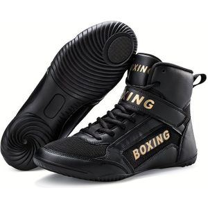 Heren Professionele Hoge Boksschoenen, Comfortabele Antislip Duurzame Veterschoenen Ademende Worstelschoenen Voor Heren Buitensportactiviteiten, Alle Seizoenen