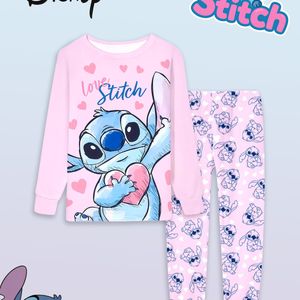 Lilo & Stitch Thema Pyjama Set, "Ik Hou Van Jou" Stitch, voor Kinderen van 2-9 Jaar, Geschikt voor Alle Seizoenen, Regular Fit, Ademend Breiweefsel, Wasmachinebestendig