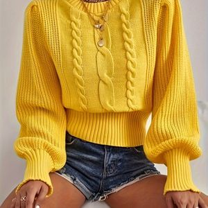 Dames Acryl Brei Trui D9730#, Crew Hals, Kleur, Frill Detail, Herfst/Winter Seizoen, 245g/m² Breiweefsel, 100% Acryl