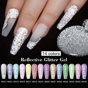 14-delige Reflecterende Glitter Gel Polish Set, Zilveren Holografische Glitter Gel Nagelkit met Sprankelende Pailletten en Langdurige Glans