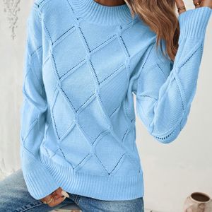 Dames Herfst-Winter Ronde Hals Lange Mouw Kleur Slim Fit Trui | Geometrisch Ontwerp, Elegante Stijl, Geschikt voor Diverse Gelegenheden