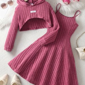 Casual Mode Elegante Top en Jurk Set voor Jonge Meisjes, Geschikt voor Herfst en Winter, voor Buiten