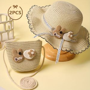 2pcs Of Bohemian Style Cute Bunny Straw Hats And Small Backpacks Are Suitable As Gifts For Girls' Summer Travel And