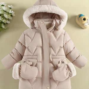 Roze winterski-jack voor meisjes met capuchon & handschoenen - Comfortabele, halflange jas, lange mouwen, ritssluiting, voering, uitlopende zoom, pasvorm, herfst/winter bovenkleding
