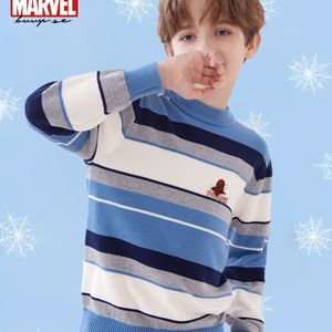 Marvel Jongens Gestreepte Trui, Nieuwe Herfst/Winter Gebreide Geborduurde Top voor Kinderen