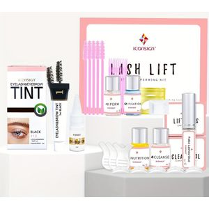 ICONSIGN Nieuwe Combinatie Perm Wimper- en Wenkbrauwset, Hot Selling Styling Tool voor Beauty Salons, Trendy Wenkbrauwdye Set, Waterdichte Sneldrogende Semi-permanente Wenkbrauwdye Combo
