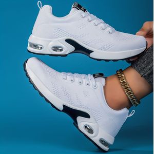 Women' Cushion Sneakers, Flying Woven Shock Absorbing Running Shoes, Lace Up Comfortable Outdoor Sports Shoes
