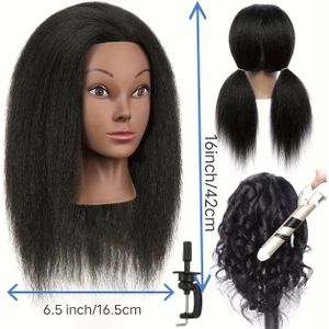 Unisex Zwarte Mannequinhoofd Voor Volwassenen Met Haar, Praktijkhoofd Voor Haarpraktijk, Cosmetologie, Poppenhoofd, Trainingshoofd Voor Kapper, Mannequin Voor Kapper, Beauty School