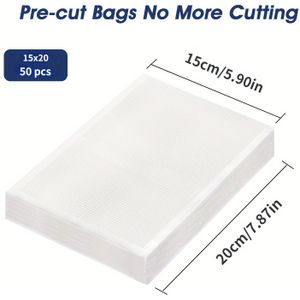 50/100 stuks getextureerde vacuümvoedselverpakkingstas, commerciële evacuatieopslagcompressieplasticzegeltas, meshversgebak, huishoudelijke vacuümtas, keukenbenodigdheden, vacuümzegeltas