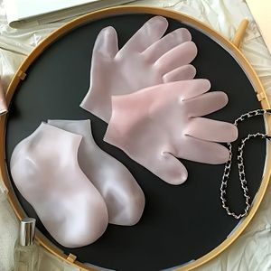 4pcs Silicone Moisturizing Socks And Gloves Set For Dry, Cracked Heels And Rough Light Beige - Unscented Foot And Kit, Suitable For Personal Grooming And Nail Care