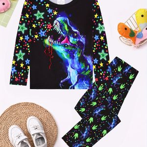 1 Set Jongensmode Outfit met Digitale Print Spuitende Sterren, , Vlamvertragend , Licht Beige-Vriendelijk, Zacht en Comfortabel