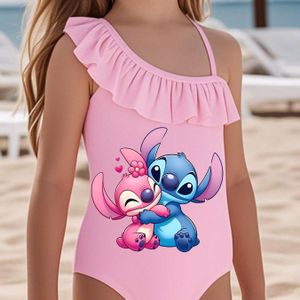 Disney Stitch & Lilo Meisjes Badpak - Schattig Cartoon Design, Roze en Blauwe Kleur, Schouderbanden, Zomer Strand- en Zwembadoutfit, Vlottend Stof Zwemkleding