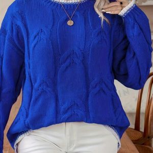 Plus Size, Elegante Vintage Trui - Ronde Hals Lange Mouwen Color-Block Pullover Geschikt voor Lente/Herfst, Casual & Semi-Formele Kleding, Wasmachinebestendige Knusse Truien voor Grote Maten