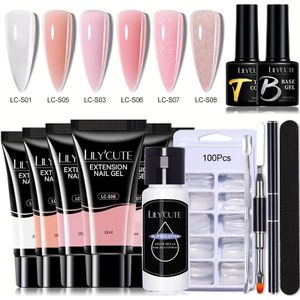 LILYCUTE 10ml Nagelverlenging Gel Polish Manicure Set met Slip Solution - Snelle Semi-Permanente Gel Kit, Complete Manicure Art Tool Kit voor Natuurlijke Look