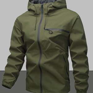Lichtgewicht herenjas met capuchon, volledige ritssluiting, capaciteit - Hoogwaardige jas voor lente/herfst buitenactiviteiten, wandeluitrusting, vrijetijdskleding, duurzame structuur