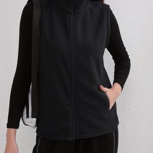 Zwart Fleece-Gevoerd Ritsvest voor Dames - Mouwloos Jas voor Herfst/Winter, Casual Buitensportvest met Kraag, Zacht Polyester Stof, Machinewasbaar, Trui-Vest