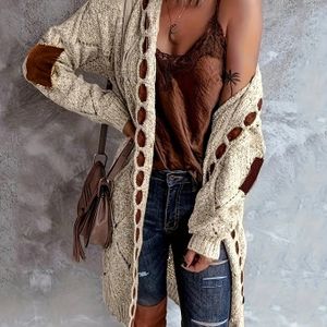 Elegante dames plus-size cardigan trui - met kap, stretchstof, kleur met knoppen voor en raglan mouwen, herfst/winter mode, kralenwerk details