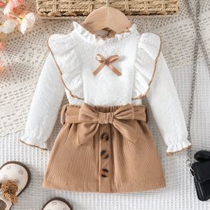 Meisjes Kleur Kant Lange Mouw Top + Rok Set - P100721A, Ideaal voor Buiten