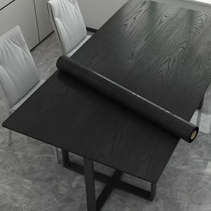 Zwart Houtnerf Zelfklevend Vinyl Behang - Hittebestendig Contactpapier, Geschikt voor Keuken en Badkamer Aanrechten en Woondecoratie - Verwijderbaar Gestreept met Eenvoudige Naadafstemming