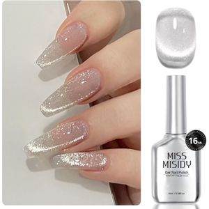 MISS MISIDY Zilveren Cat Eye Gel Nagellak, 0.54oz (16ml), Holografische Glitter Shimmer Doorschijnende Jelly Kleur, Magnetische Nagellak voor Salon en DIY Thuisgebruik