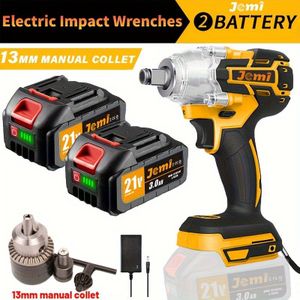 Jemi Accu Impactmoersleutel - 1/2" Borstelloze Impact Gun, Max. Koppel 512N.m, met 21V 3.0Ah Li-ion Batterij & Oplader Kit - Krachtig en Draagbaar