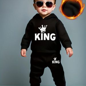 Baby Jongen KING Kroon Hoodie + Casual Broek Tweedelige Set Lente en Herfst Sportkleding, Perfect voor Buiten