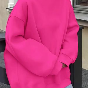 Dames Casual Sweatshirt met Ronde Hals - Levendig Oranje, Lange Mouwen, Regular Fit, Kleur, Essentieel voor Lente/Herfst Casual Kleding, Casual Sweatshirt