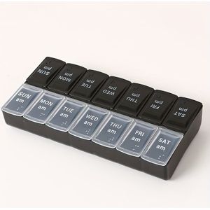 Thuis Ontspanning, Compacte 14-Vaks Pillenorganizer met Braille, Dagelijkse Medicijnopbergdoos - Zwart en , Gemakkelijke Identificatie voor en Supplementen, Pillendoos