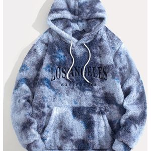 1 stuk heren tie-dye fleece hoodie met Los Angeles California opdruk - Zware fleece pullover, casual sportieve streetwear