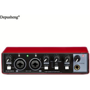 DEPUSHENG Live Soundkaart, 24-bit/192 kHz, Live Soundkaart en Audio-Interface met DJ Mixer Effecten en Stemvervormer voor Live Streaming, Opnemen en Zingen (Rood), Kerstcadeaus