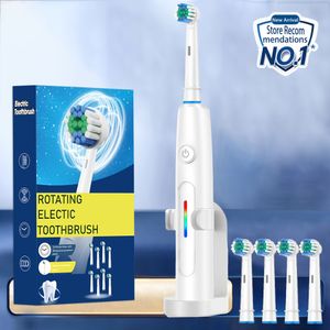 5- Roterende Elektrische Tandenborstel met 4 Vervangbare Borstelkoppen & 1 Houder - 2-Minuten Slimme Timer, USB-Gevoed, & Anti-Slip Ontwerp