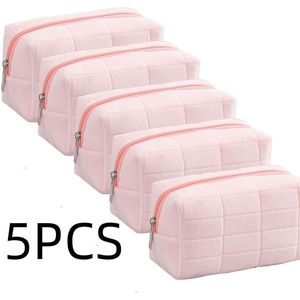 2025 5-delige Comfortabele Make-up Tas Set voor Vrouwen - Zachtroze Reis Cosmetica Organizer met Rits Zak, Draagbare Toiletartikelen Tas met Ruitpatroon, Make-up Reistas