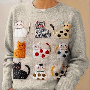 Dames Comfortabele Wintertrui met Schapenpatroon - Ronde Hals Lange Mouwen Pullover Blouse, Casual Herfst & Winter Tops voor Laagjes, Handwasbare Niet-Rekbare Truien voor Jurken of Jeans