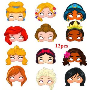12pcs Princess Series Mask Mask Half Face Mask Mask Princess Birthday Makeup Ball Photo Prop Paper Mask