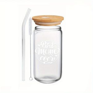 1pc, Birthday Present For Mom, Day Present From Daughter Son, Ever Mama Glass Cup Coffee Water Bottle With Bamboo Lid And Straw, New Presents For Christmas Valentine's Day