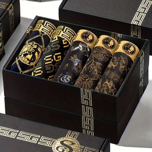 5-delige Geschenkdoos: Heren Luxe Boxershorts - Roze Zwart Gouden Print, IJs Polyester, Comfortabel & Ademend